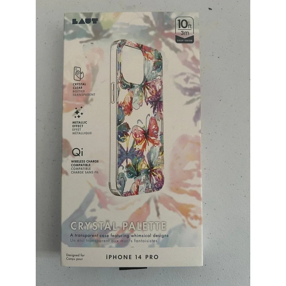 LAUT iPhone 14 Pro Crystal Palette Butterfly Case Rainbow Foil Clear L_IP22B_CT